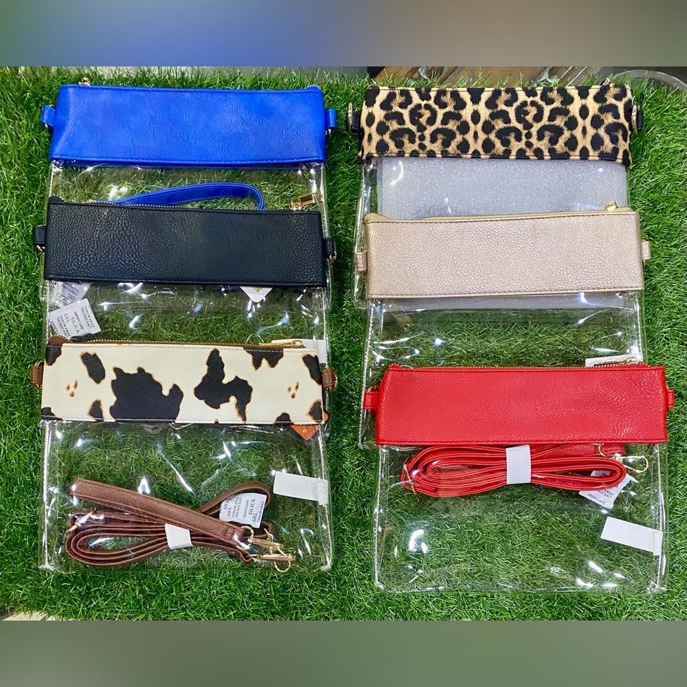 BRAND NEW WITH TAGS Game Day Clear Crossbody Bag with Vegan Leather Trim